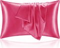 BEDELITE Satin Pillowcase with Zipper, Hot Pink Pillow Cases Queen Size Set of 2 by BEDELITE