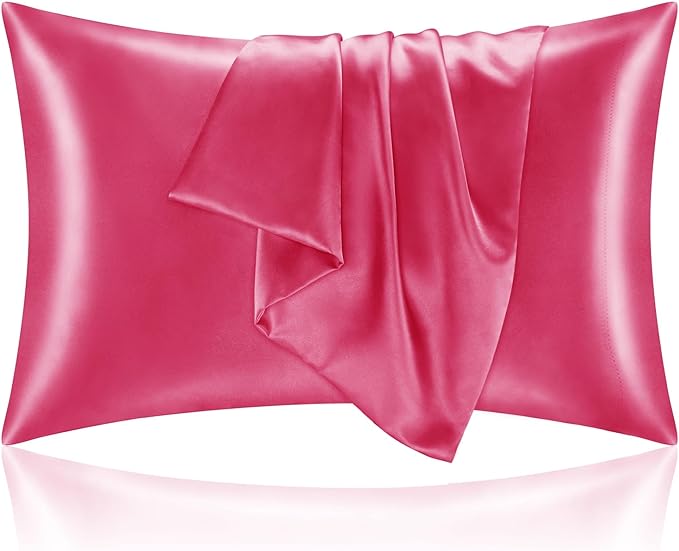 BEDELITE Satin Pillowcase with Zipper, Hot Pink King Size Pillow Cases Set of 2 by BEDELITE