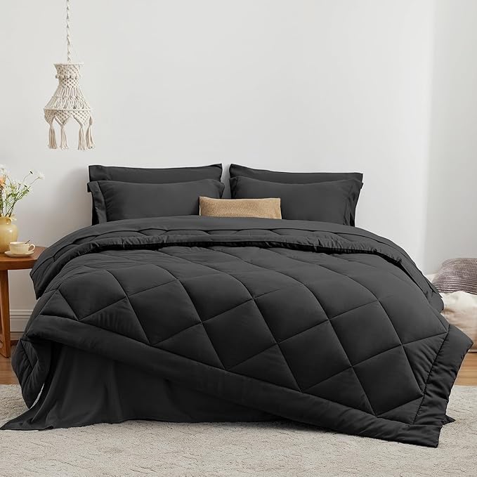 Love's cabin Oversized Queen Comforter Set Black, 7 Pieces Bed in a Bag - Image 2