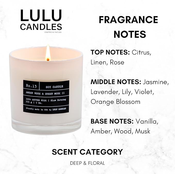 Lulu Candles | Amber, Rose & Sheer Musk II | Luxury Scented Soy Jar Candle | - Image 2
