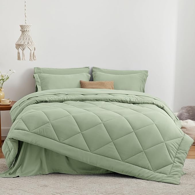 Love's cabin Twin Comforter Set Sage, 5 Pieces Twin Bed in a Bag, All Season - Image 2