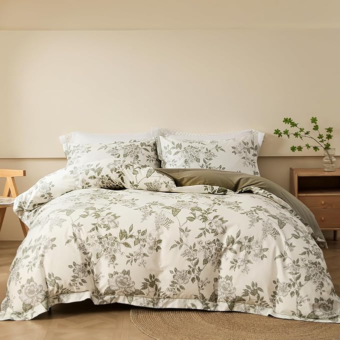 OAITE Duvet Cover Set King Size Floral Pattern 600 Thread Count Ultra Soft 100% by OAITE