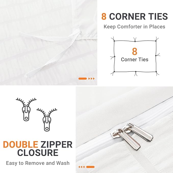 HYMOKEGE White Duvet Cover Full Size, Ultra Soft 3-Piece Seersucker Duvet Cover - Image 4