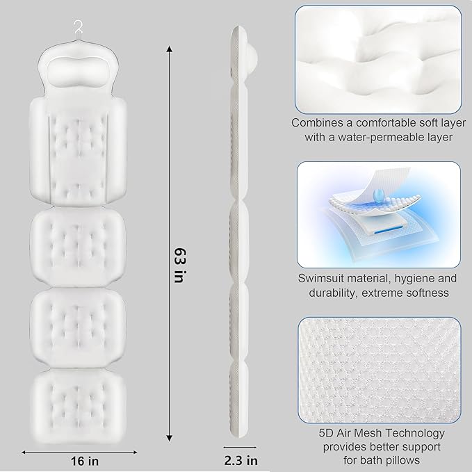Luxury Full Body Bath Pillow for Bathtub, Bath Pillows for Tub - Image 4