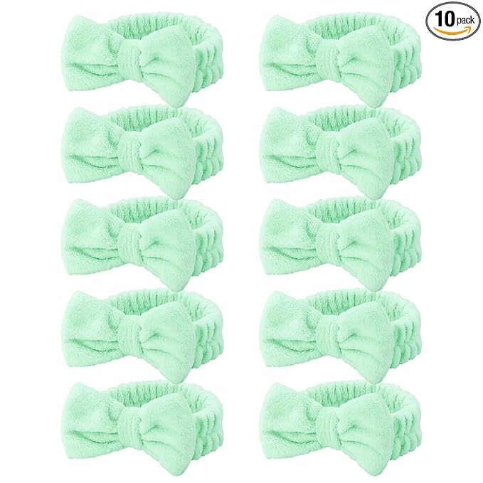 Casoty 10 Pcs Green Face Wash Headbands, Spa Gifts by Casoty