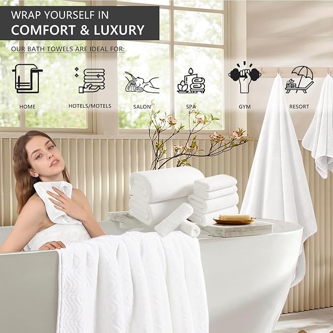 4 Piece Extra Large Bath Towel 35"x70" Oversized Bath Sheet White Bath Towel Set - Image 2