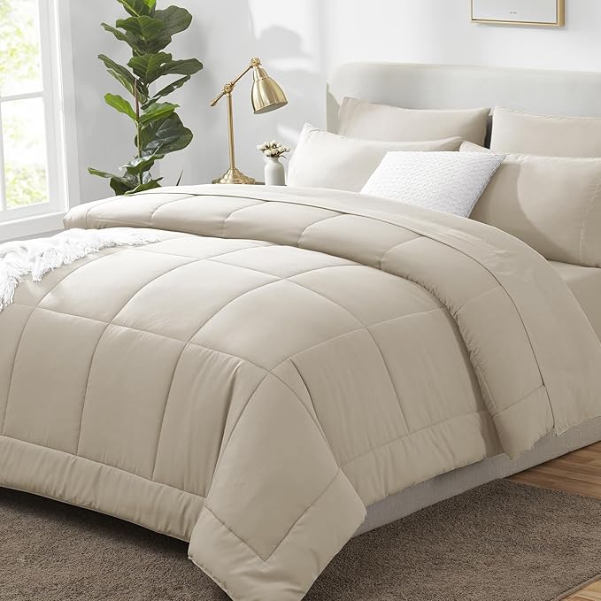 CozyLux Full Size Comforter Sets Oatmeal, 7 Pieces Bed in a Bag, Oatmeal by CozyLux