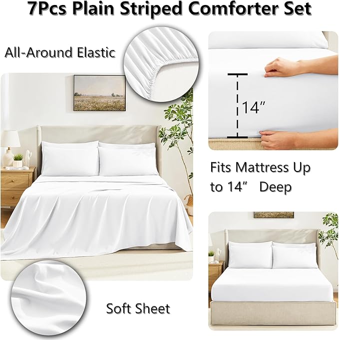 CozyLux Full Size Comforter Sets White, 7 Pieces Bed in a Bag, All Season - Image 5