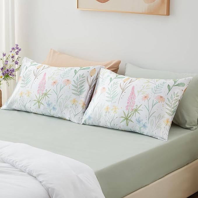 EXQ Home Satin Pillowcase for Hair and Skin- Multicolor Printed Flower Silk - Image 4