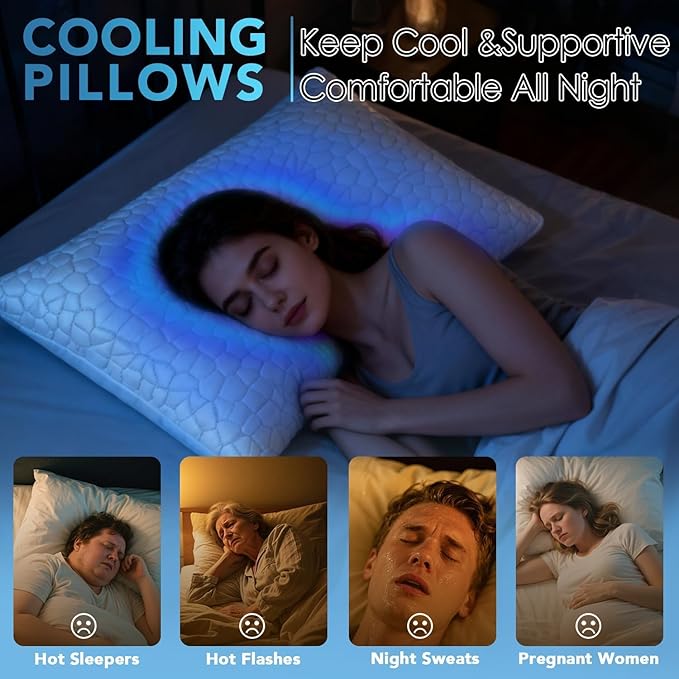 QUTOOL Cooling Pillow for Sleeping, CertiPUR-US Shredded Memory Foam Queen - Image 3