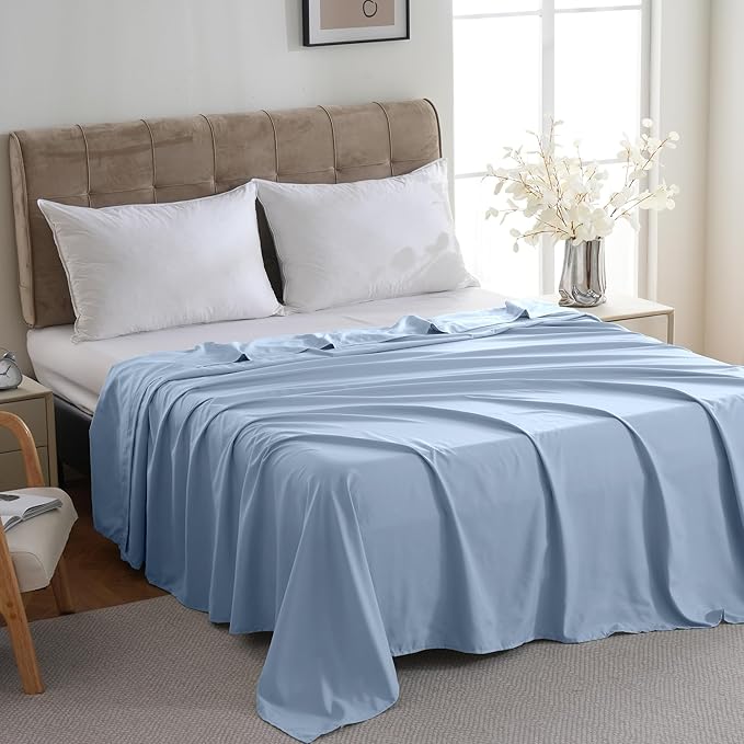 ZPECC Full Flat Sheet Only 1 Pack, Durable Light Blue Top Bed Sheets - Image 3