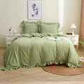 Silnuo Olive Green/White Checkered Ruffle 3-Piece Duvet Cover Set Queen Size by Silnuo