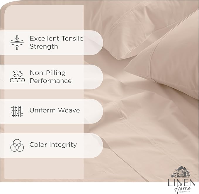 Linen Home 100% Cotton Percale Sheets Full Size, Sand Shell, Deep Pocket - Image 2