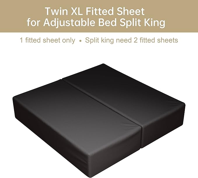 100% Egyptian Cotton Fitted Sheet Twin XL/Split King Size Black, 600 Thread - Image 4