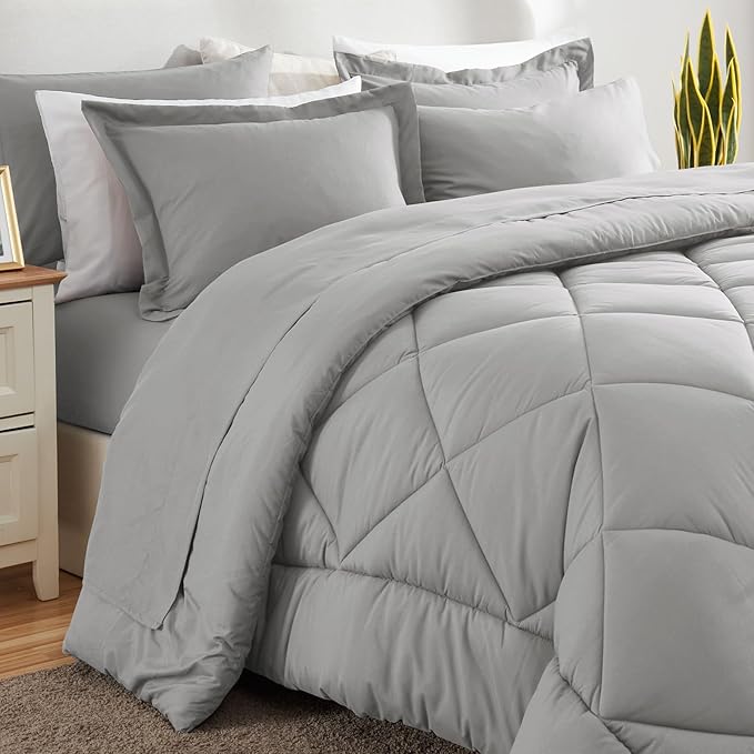 CozyLux Oversized Queen Comforter Set Light Grey, 7 Pieces Bed in a Bag - Image 8