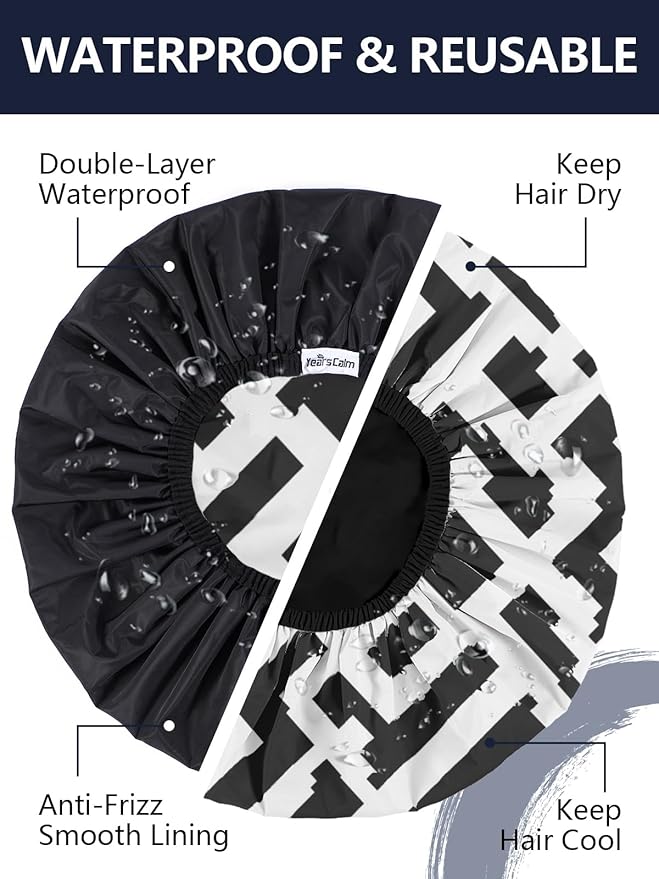 Years calm Men Shower Cap Reusable Waterproof, Dual-Layer Design, Double-Sided - Image 2
