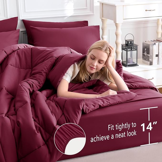 CozyLux King Size Comforter Set Burgundy, 7 Pieces Bed in a Bag, All Season - Image 5