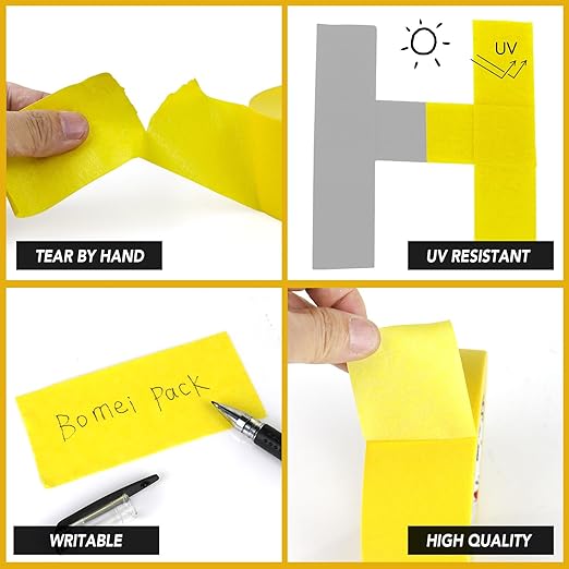 BOMEI PACK Yellow Painters Tape 1 Inch Bulk - Paint Tape 10 Rolls x 1 Inch x 55 Yards - Painter's Tape Yellow Masking Tape for Walls Painting, DIY Crafting, and School Projects, Total 550 Yards
