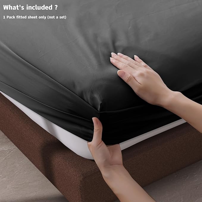 100% Egyptian Cotton Fitted Sheet King Size Black, 600 Thread Count, 8-16" Deep - Image 4