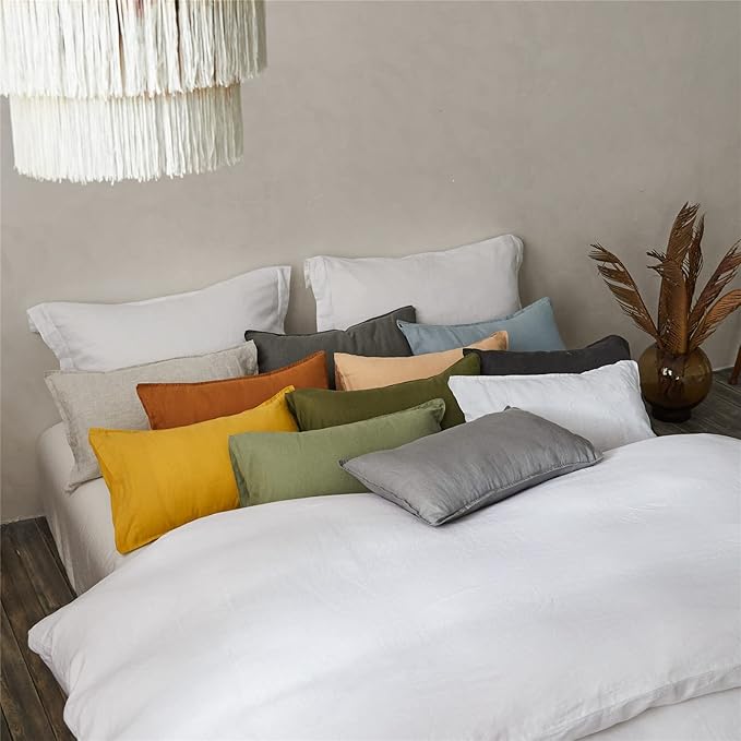 Simple&Opulence 100% Linen Lumbar Pillow Cover 12 x 20 Inches Set of 2 - Image 8
