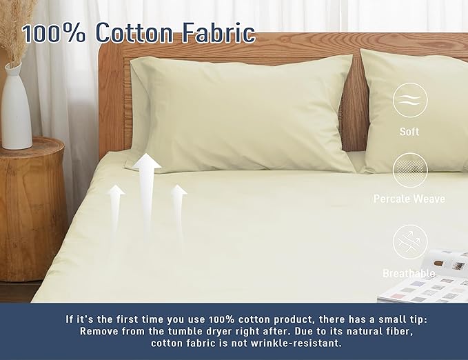 Pillow Cases, King Size Cotton Percale Weave Pillowcases, Pre-Shrunk Breathable - Image 4