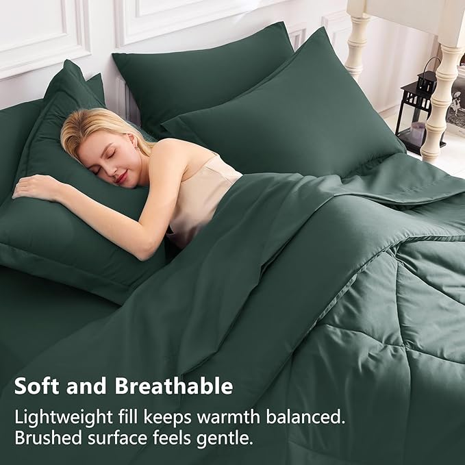 CozyLux King Size Comforter Set Forest Green - Image 3