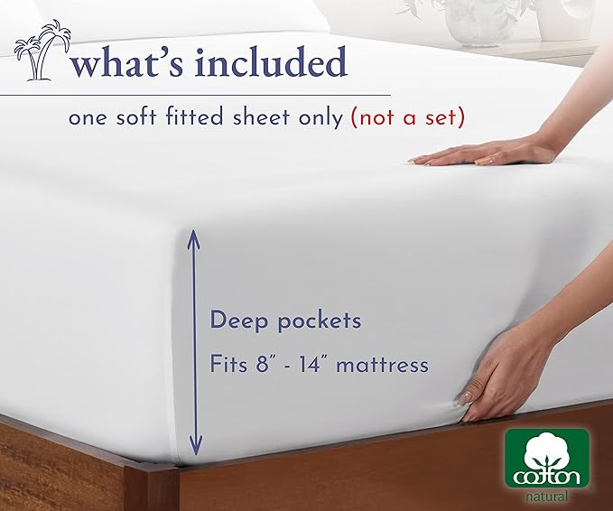 California Design Den 100% Cotton Fitted Sheet Queen Size, Deep Pocket - Image 4