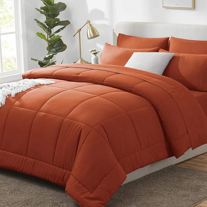 CozyLux King Size Comforter Set Terracotta, 7 Pieces Bed in a Bag, Burnt Orange by CozyLux