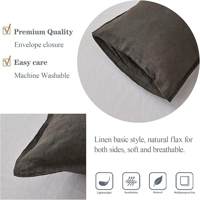 Simple&Opulence 100% Linen Lumbar Pillow Cover 12 x 20 Inches Set of 2 - Image 3