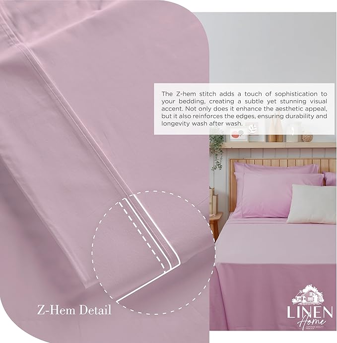 Linen Home 100% Cotton Percale Sheets Queen Size, Mauve Lavender, Deep Pocket - Image 3