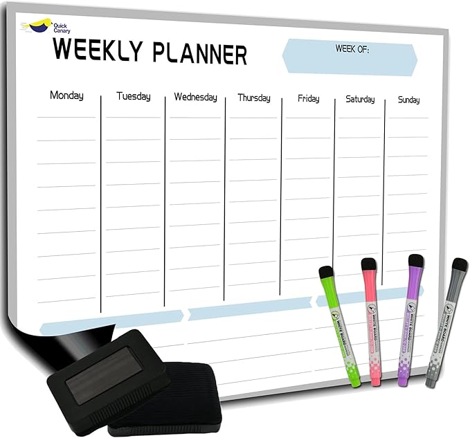 Magnetic Weekly Planner for Fridge - 17x12” Stain-Resistant Dry Erase Whiteboard Fridge Calendar with Large Writing Space for Schedules, Chores & Meals - Includes 4 Markers & Eraser