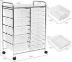 GOFLAME 15-Drawer Rolling Storage Cart, Craft Storage Cart with Removable Drawers & Lockable Wheels, Art Cart Supply Storage Organizer for Home Office Classroom, Clear