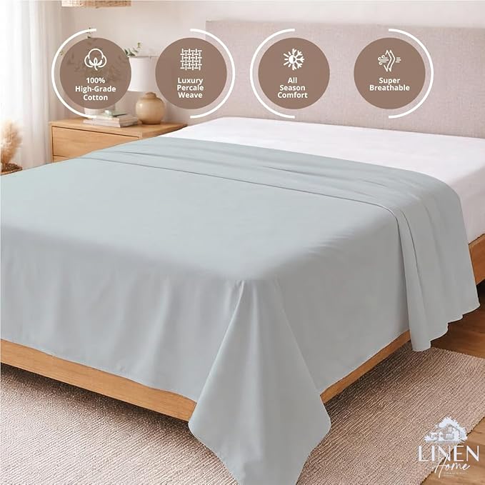 Linen Home 100% Cotton Percale 1 Flat Sheet, Twin Size - Image 3