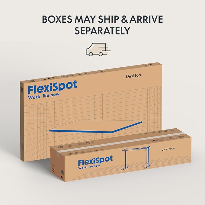 FLEXISPOT EN2 Whole-Piece Standing Desk with Clamp Power Strip, 48 x 24'' Electric Stand Up Height Adjustable Desk with Cable Management (Gray Frame + 48" Rustic Brown Desktop, 2 Packages)