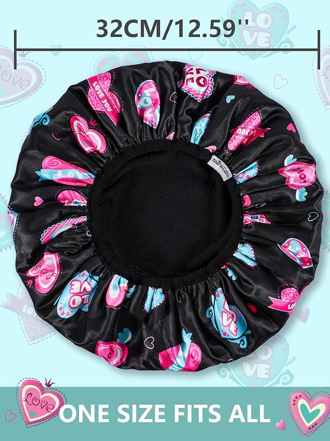 Years calm Terry Lined Shower Cap, Triple Layer Heart Motifs, Waterproof - Image 2