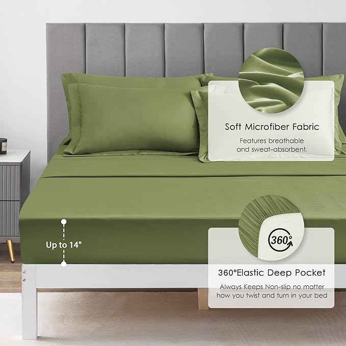 Love's cabin Queen Comforter Set Olive Green, 7 Pieces Queen Bed in a Bag - Image 4