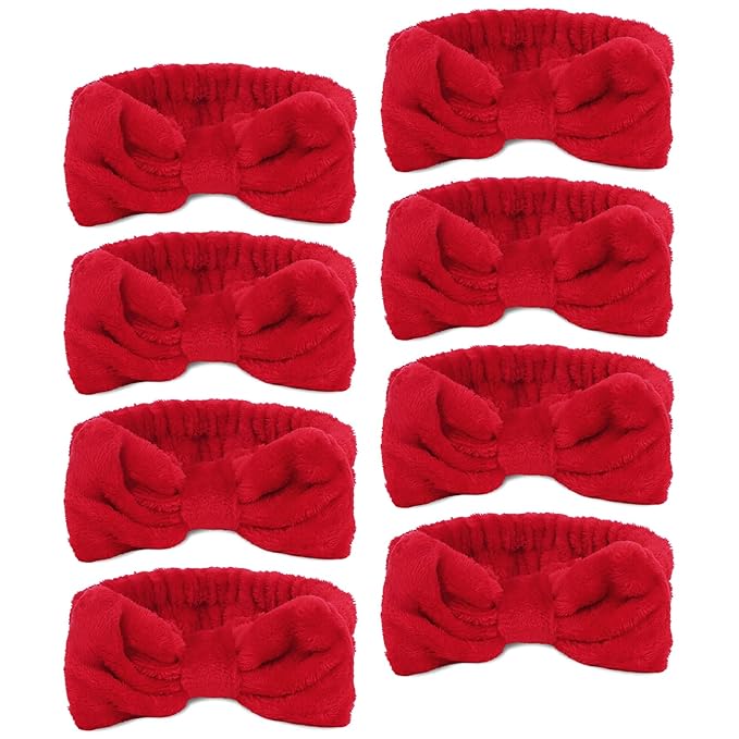 Ondder Spa Headband for Washing Face 8 Pack Red Skincare Headbands for Women by Ondder