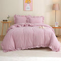 Silnuo Vintage Pink/White Plaid Ruffle 3-Piece Duvet Cover Set King Size by Silnuo