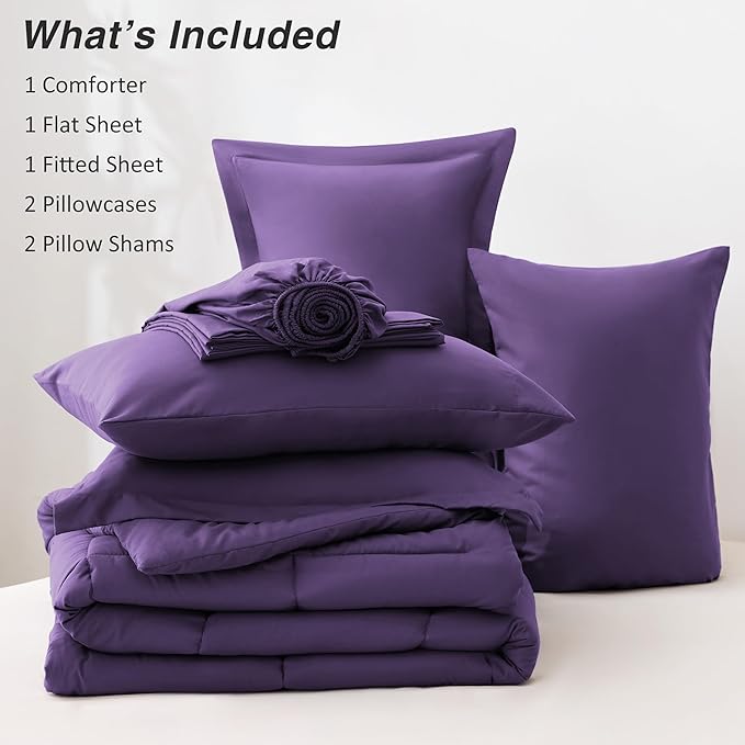 Love's cabin King Size Comforter Set Dark Purple, 7 Pieces King Bed in a Bag - Image 8
