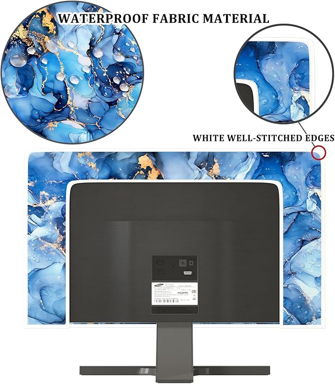 Baocicco Navy Blue Gold Marble Waterproof TV Dust Cover 40, 41, 42，43 Inch Creative Texture Grain Television Screen Cover Abstract TV Display Protectors Protective LED LCD OLED TVs Dust-Proof