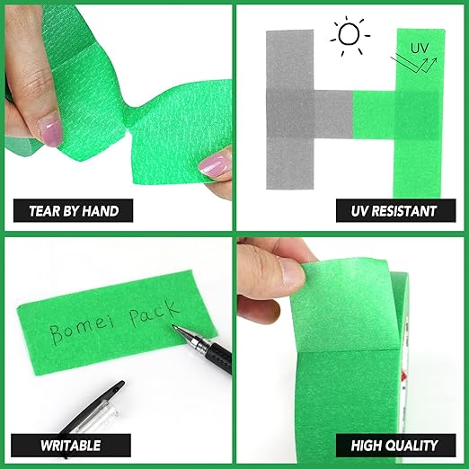 BOMEI PACK Painters Tape 1 Inch - Green Paint Tape 10 Rolls x 1 Inch x 55 Yards - Painter's Tape Green Masking Tape for Walls Painting, DIY Crafting, and School Projects, Total 550 Yards