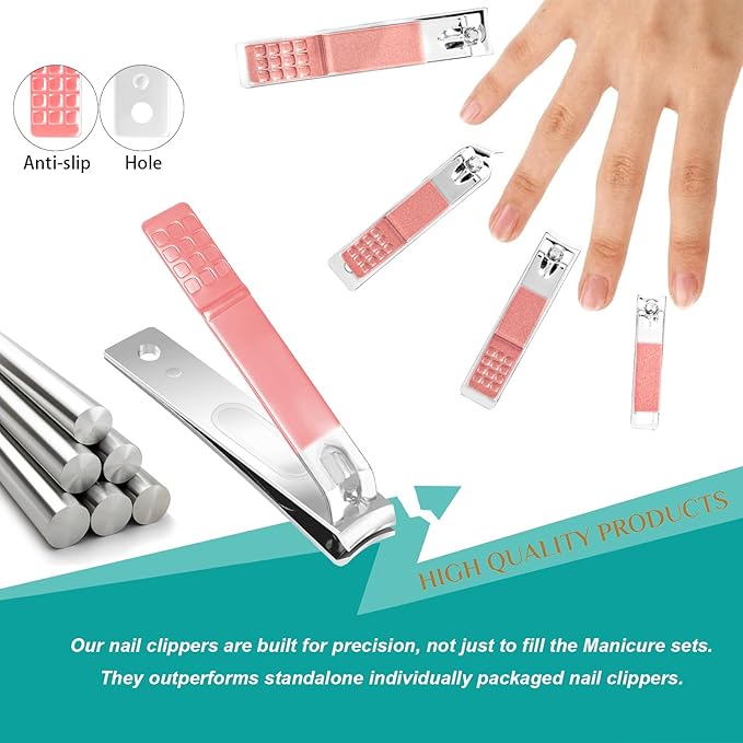 Nail Clippers Set, 26 Piece Manicure Set & Pedicure Kit, Stainless Steel - Image 6