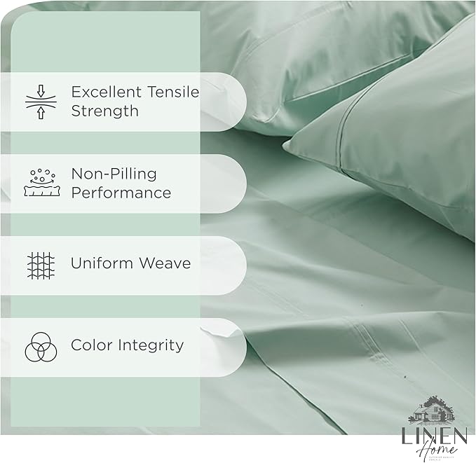Linen Home 100% Cotton Percale Sheets Twin Size, Pastel Turk, Deep Pocket - Image 2