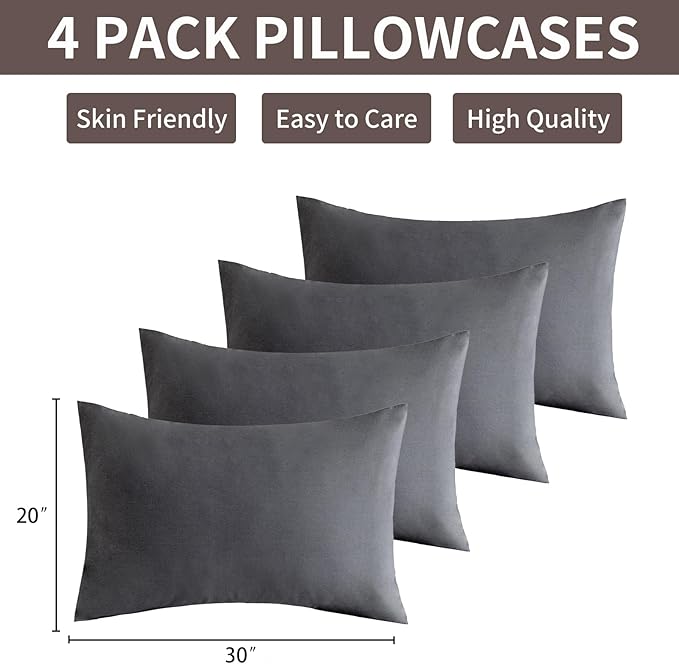 MINIPANDA Dark Grey Pillow Cases Set of 4 Queen Size - Image 3
