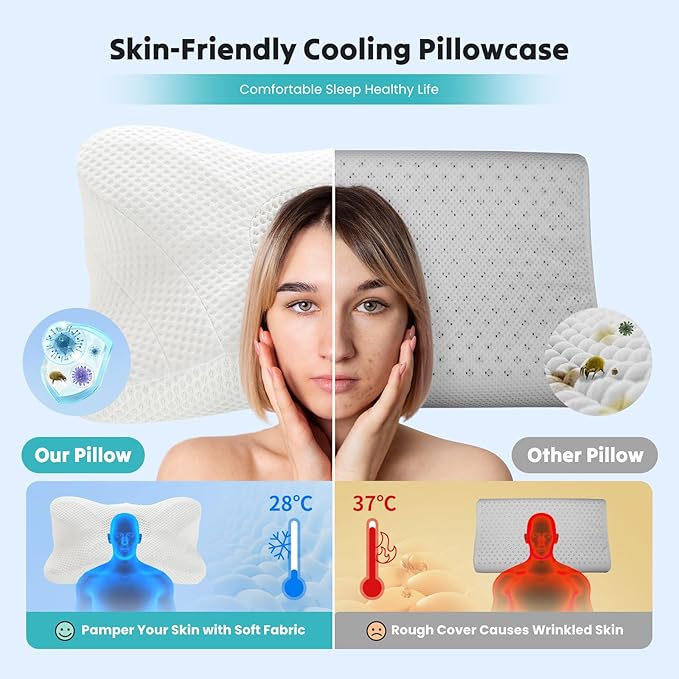 DUMOS Cervical Neck Pillow, Cooling Ergonomic Memory Foam Pillows - Image 2