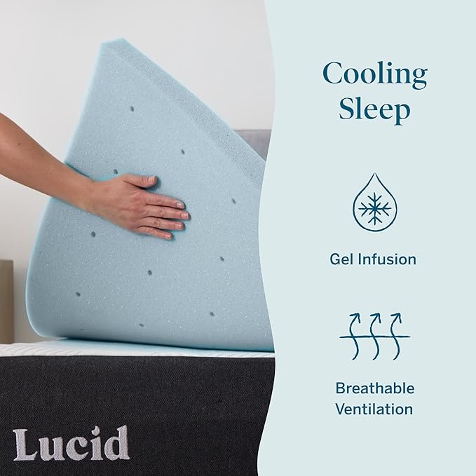 Lucid 3 Inch Memory Foam Mattress Topper, Full XL Size – Cooling Gel Bed Topper - Image 2