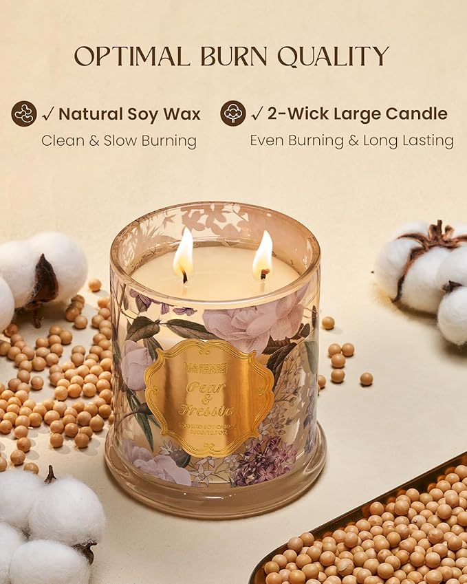 M&SENSE Pear Freesia Spring Natural Soy Wax Candle, 12.7oz 75H Large Jar Slow - Image 6
