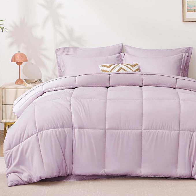 Love's cabin King Size Comforter Set Light Purple, 7 Pieces King Bed in a Bag by Lovescabin