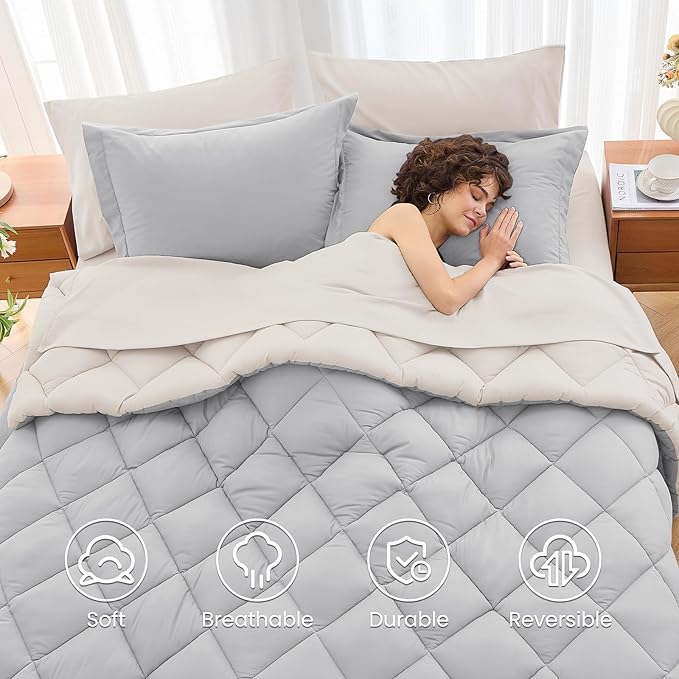 MUXHOMO 5 Pieces Twin Comforter Set, Reversible Bed in a Bag Twin Size - Image 6