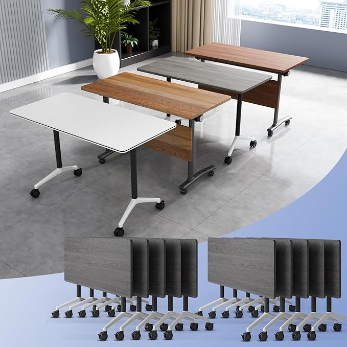 Conference Table Flip Top Mobile Conference Room Tables,Folding Conference Table with Wheels,Large Meeting Training Seminar Table Saving Space for Office Classroom(10C,47.2'')